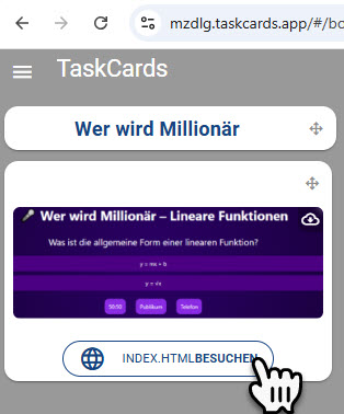 Taskcards Einbindung Screenshot